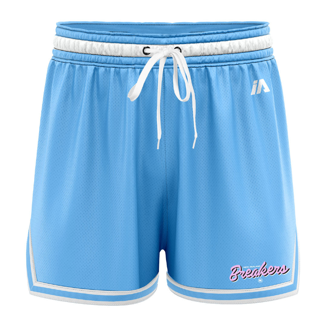 NZ Breakers NBL25 Script Casual Shorts with Pockets - Carolina/White